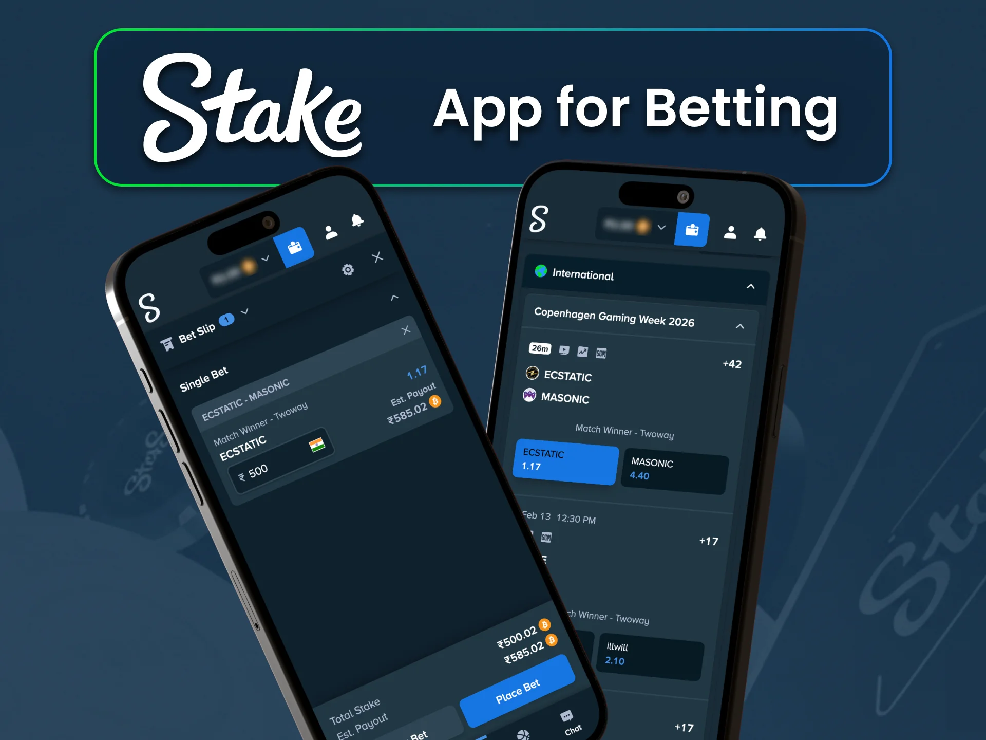 Bet on all eSports anywhere with the Stake mobile app.